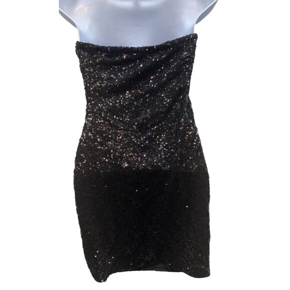 Black Sequin Strapless Mini Dress By Bear Dance M Party Holiday - Picture 3 of 10